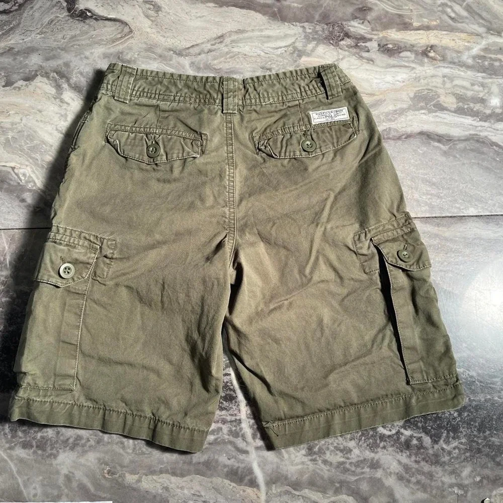 Polo Ralph Lauren Boys Olive Green Cargo Shorts Size 12 Cotton Twill Utility